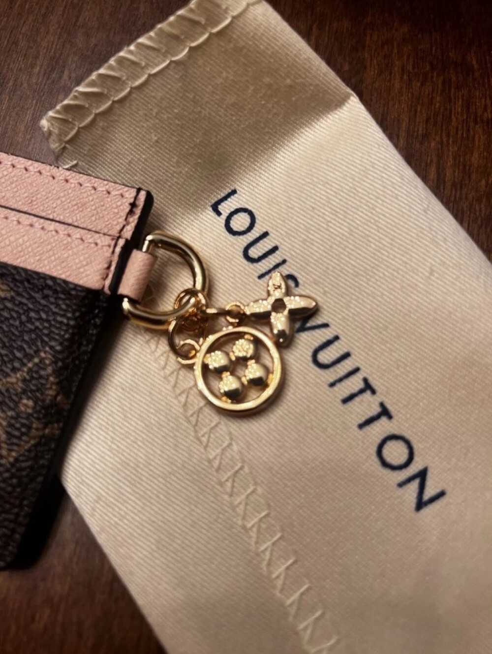 Louis Vuitton Brown & Pink Monogram Card Holder with Charm - Picture 3 of 6